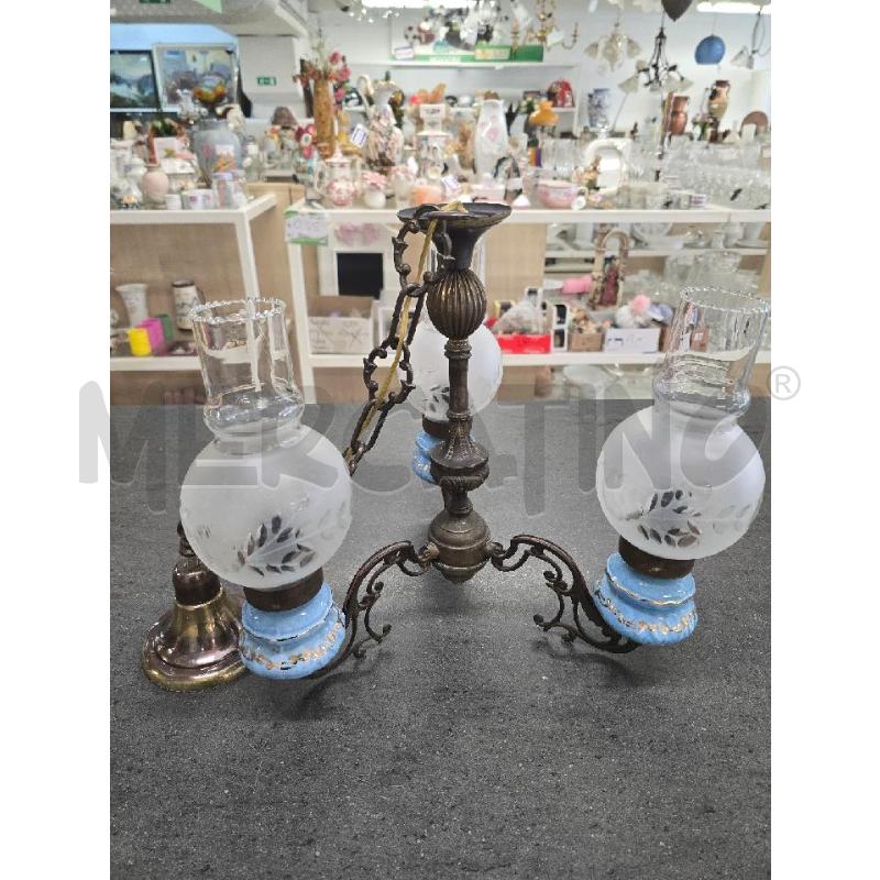LAMPADARIO 3 LUCI CELESTE COPPE VETRO | Mercatino dell'Usato Acerra 1