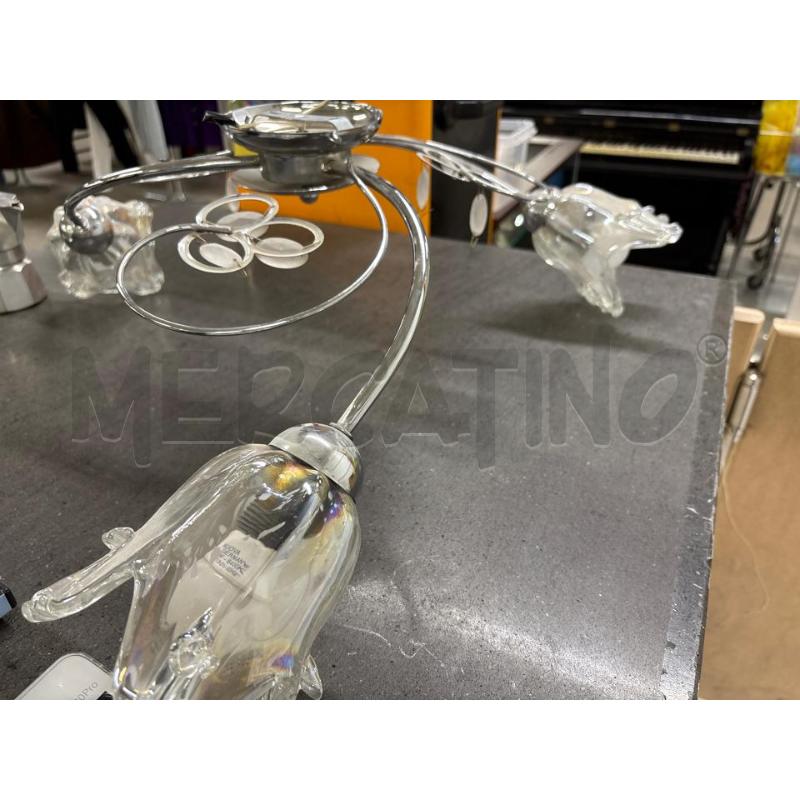 LAMPADARIO 3 LUCI SILVER COPPE VETRO FOGLIE | Mercatino dell'Usato Acerra 1
