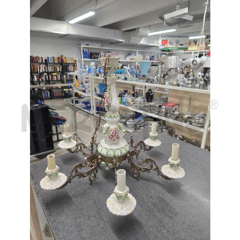 LAMPADARIO 6 LUCI BIANCO VRDE FIORELLINO | Mercatino dell'Usato Acerra 1