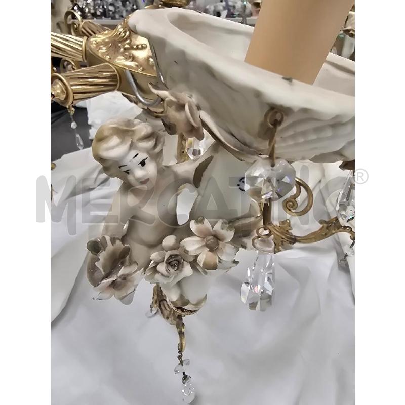 LAMPADARIO 8 LUCI BIANCO ANGIOLETTI DORATO | Mercatino dell'Usato Acerra 2