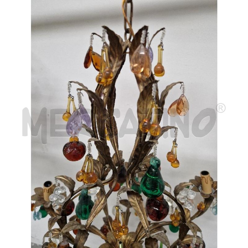 LAMPADARIO DORATO CON PENDENTI CRISTALLO A FORMA DI FRUTTA | Mercatino dell'Usato Acerra 2