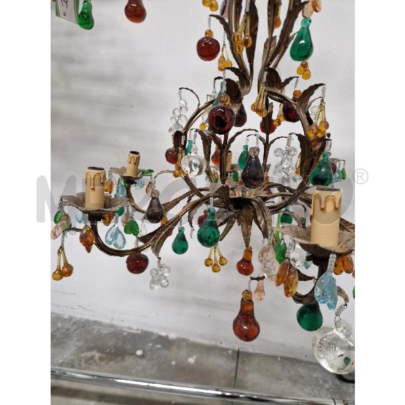 LAMPADARIO DORATO CON PENDENTI CRISTALLO A FORMA DI FRUTTA | Mercatino dell'Usato Acerra 3