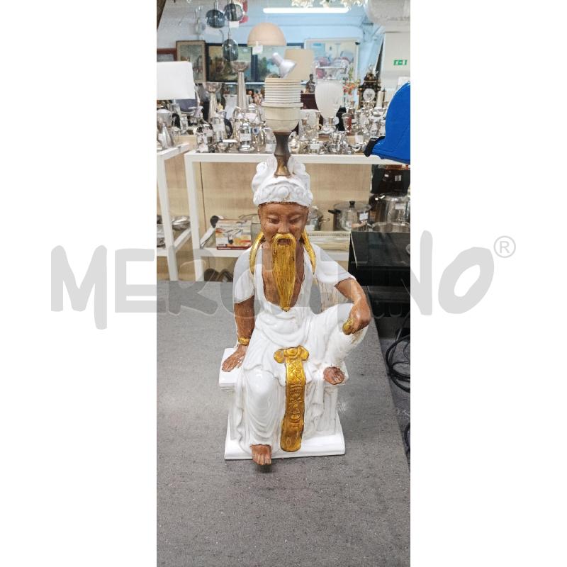 LAMPADA FIG. ASIATICA BARBA LUNGA SEDUTA DEC. DORATO | Mercatino dell'Usato Acerra 2