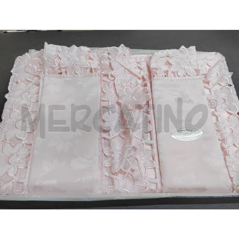 LENZUOLO MATRIMONIALE ROSA FIORI DAMASCATO | Mercatino dell'Usato Acerra 1