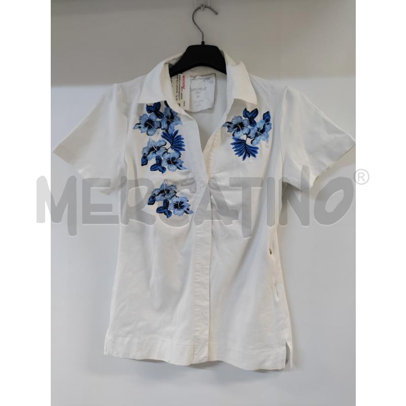 MAGLIA DONNA BIANCO FIORI BLU CAMOMILLA | Mercatino dell'Usato Acerra 1