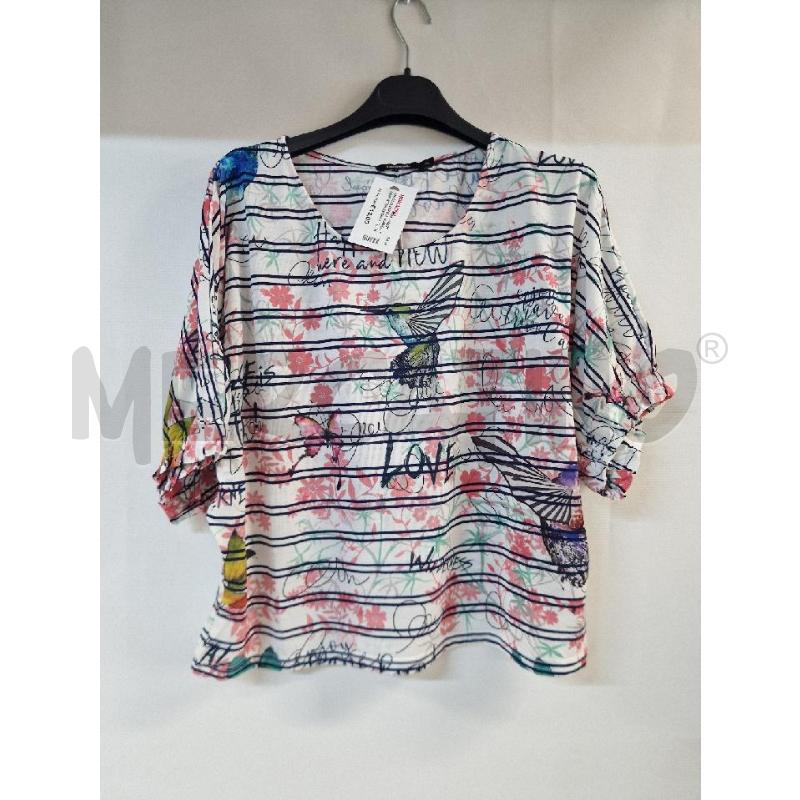 MAGLIA DONNA BIANCO FIORI ROSA DESIGUAL | Mercatino dell'Usato Acerra 1