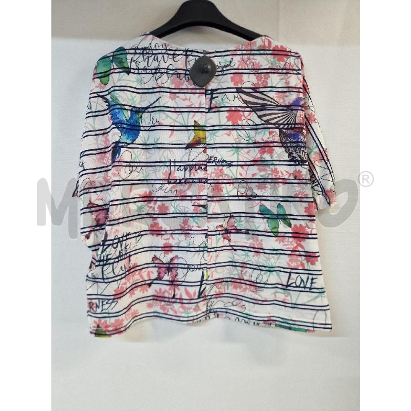 MAGLIA DONNA BIANCO FIORI ROSA DESIGUAL | Mercatino dell'Usato Acerra 2