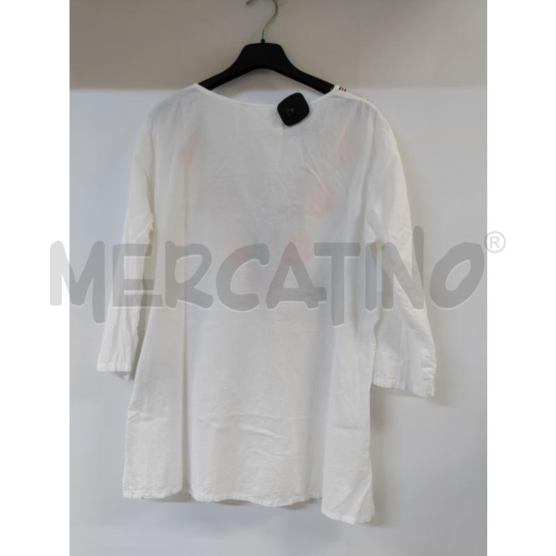 MAGLIA DONNA CAMOMILLA BIANCO RICAMO ROSA AZZURRO | Mercatino dell'Usato Acerra 2