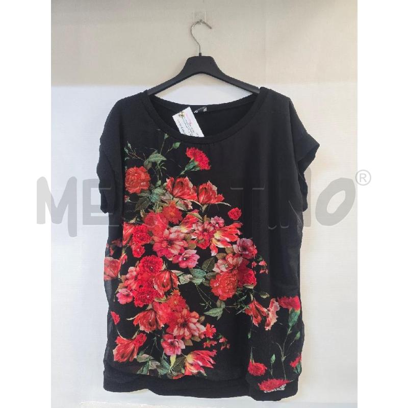MAGLIA DONNA CANNELLA NERO FIORI ROSSI | Mercatino dell'Usato Acerra 1
