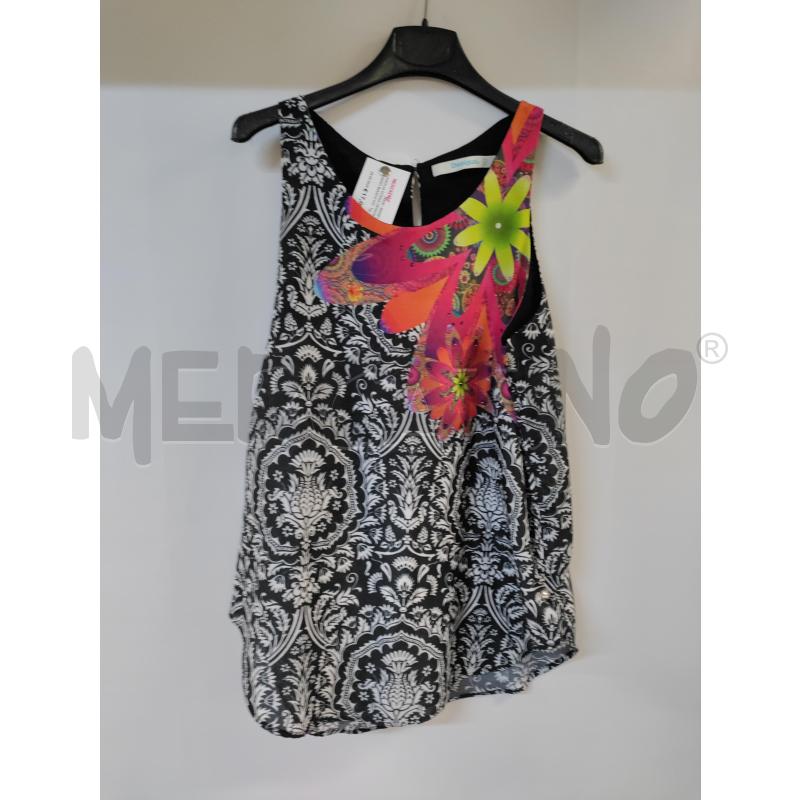 MAGLIA DONNA DESIGUAL NERO BIANCO FIORI VERDE ROSA | Mercatino dell'Usato Acerra 1