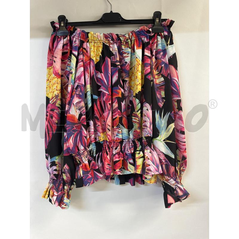 MAGLIA DONNA FORNARINA NERO PIANTE ROSA GIALLO | Mercatino dell'Usato Acerra 1