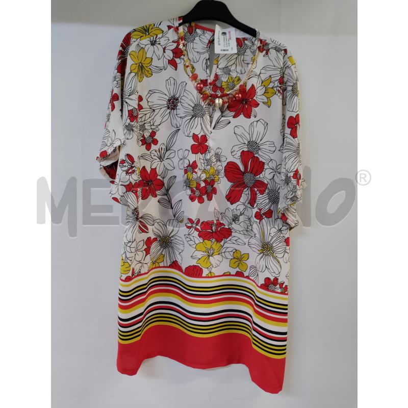 MAGLIA DONNA LIZALÙ BIANCO DISEGNO FIORI ROSSO GIALLO | Mercatino dell'Usato Acerra 1