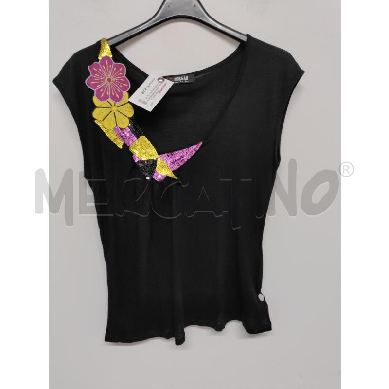 MAGLIA DONNA MORGAN NERO PAIETTE GIALLO VIOLA | Mercatino dell'Usato Acerra 1