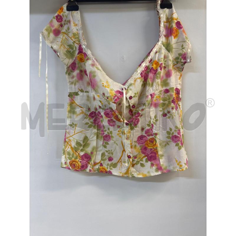 MAGLIA DONNA STEFANEL BIANCO FIORI ROSA GIALLO | Mercatino dell'Usato Acerra 1
