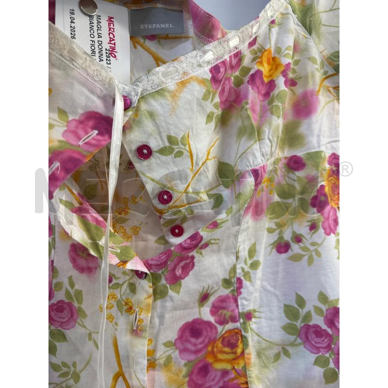 MAGLIA DONNA STEFANEL BIANCO FIORI ROSA GIALLO | Mercatino dell'Usato Acerra 2