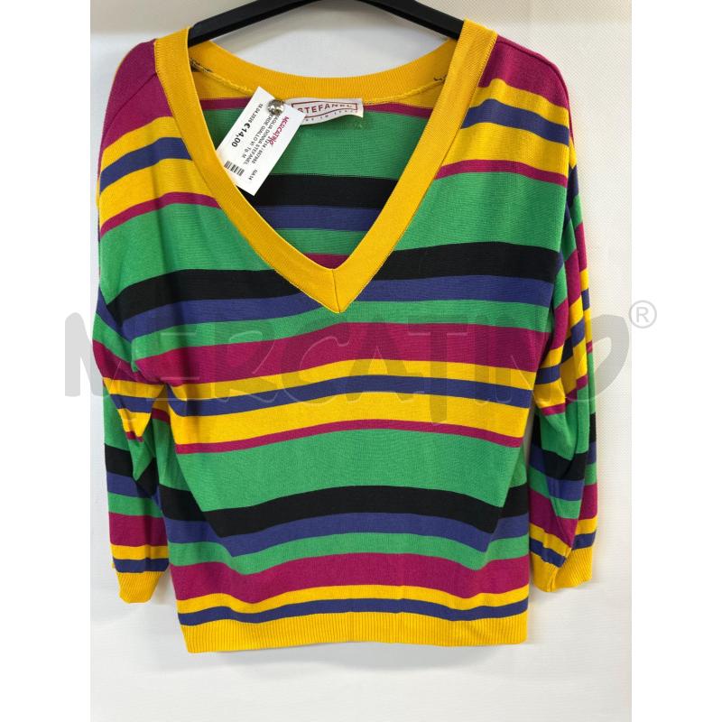 MAGLIA DONNA STEFANEL VERDE GIALLO VIOLA A RIGHE | Mercatino dell'Usato Acerra 1