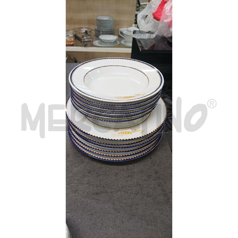 PIATTI PZ. 12 BIANCA STRICIA BLU DORATA | Mercatino dell'Usato Acerra 1