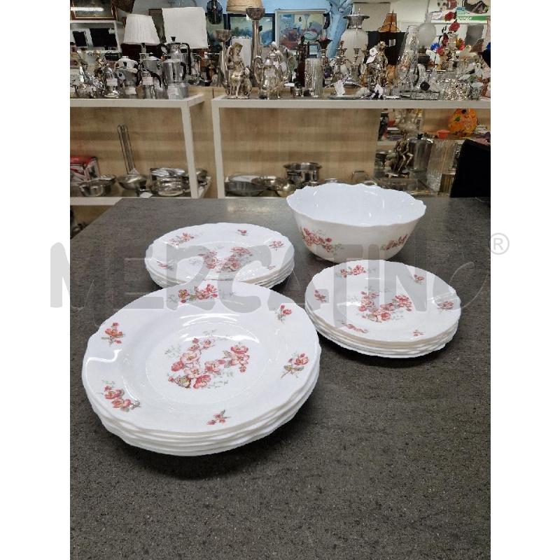 PIATTI PZ. 18+1ZUPPIERA BIANCO FIORI ROSA  | Mercatino dell'Usato Acerra 1