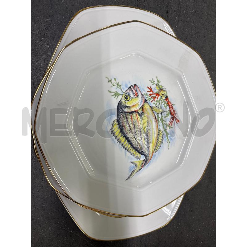 PIATTI PZ. 6+VASSOIO BIANCO DORATO FIGURA PESCE | Mercatino dell'Usato Acerra 3