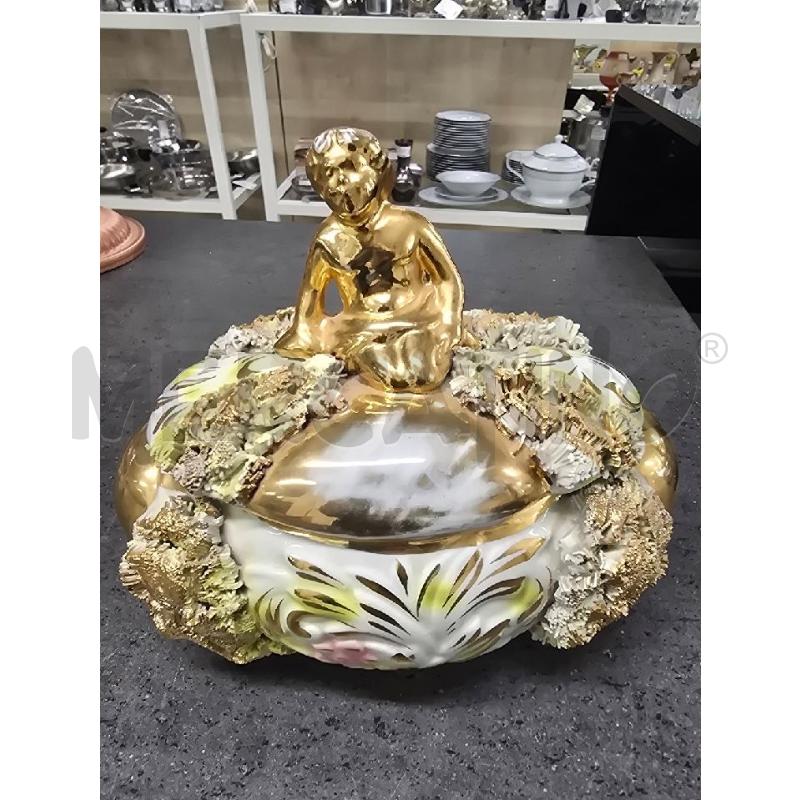 PORTA CIOCCOLATINI BIANCO VERDE DORATO FIORE ROSA | Mercatino dell'Usato Acerra 1