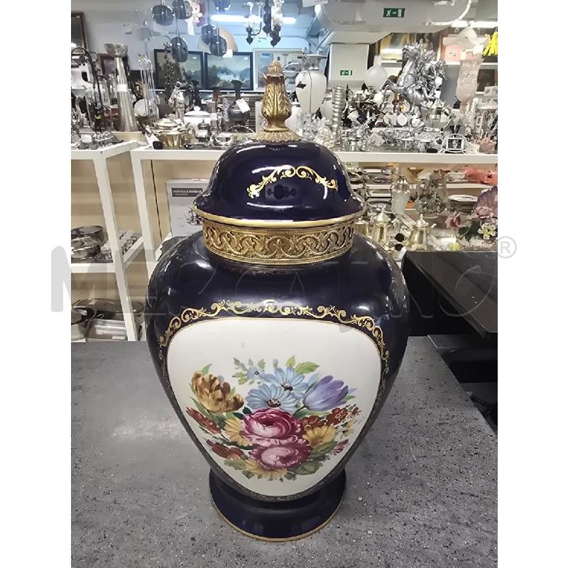 POTICHE VASO BLU DECORO DORATO FIGURA FIORI | Mercatino dell'Usato Acerra 1