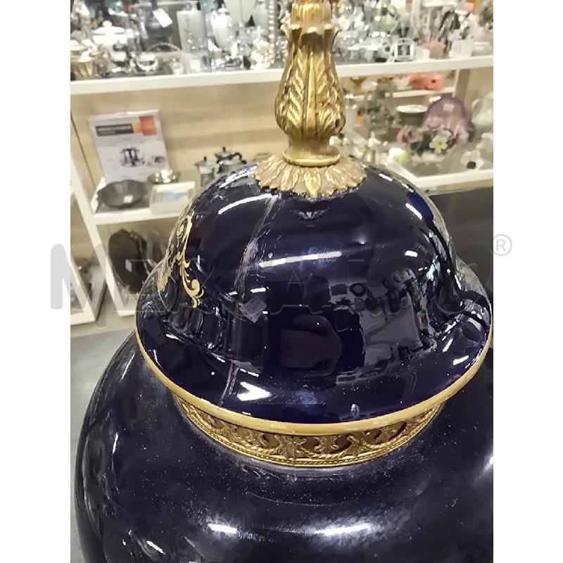POTICHE VASO BLU DECORO DORATO FIGURA FIORI | Mercatino dell'Usato Acerra 2