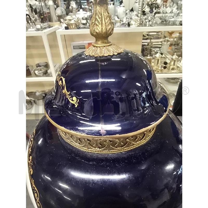 POTICHE VASO BLU DECORO DORATO FIGURA FIORI | Mercatino dell'Usato Acerra 3