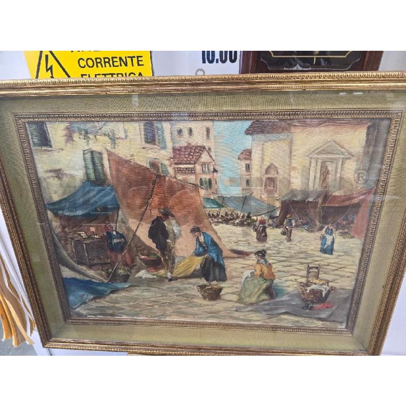 QUADRO 87X66 CORNICE DORATA FIGURA PIAZZA CASE PERSONE | Mercatino dell'Usato Acerra 1