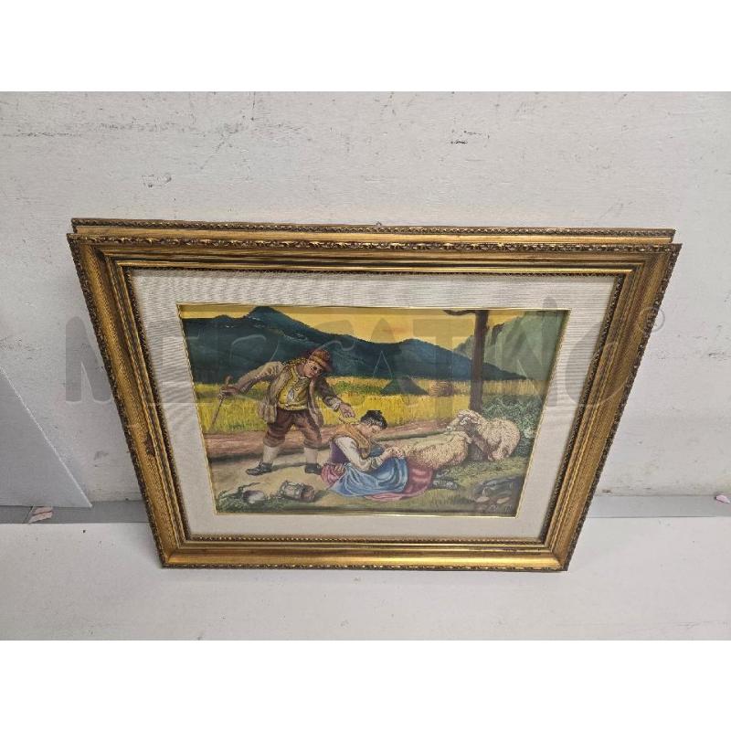 QUADRO CORNICE DORATA 65X53 FIGURA PERSONE CAPRE | Mercatino dell'Usato Acerra 1