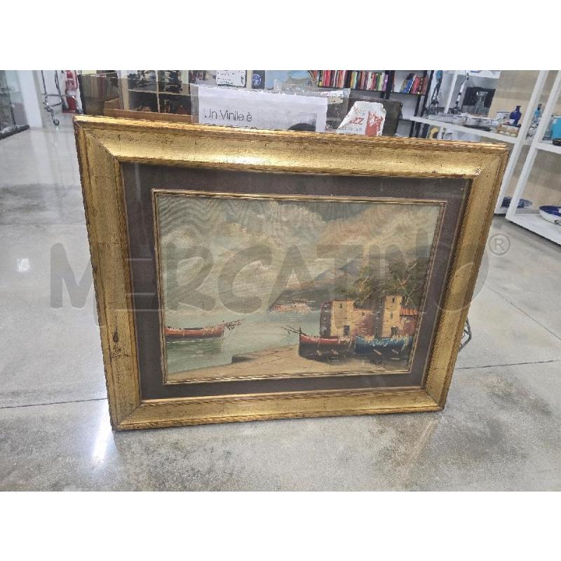 QUADRO CORNICE DORATA FIGURA BARCHE MARE 1.00X80 | Mercatino dell'Usato Acerra 1