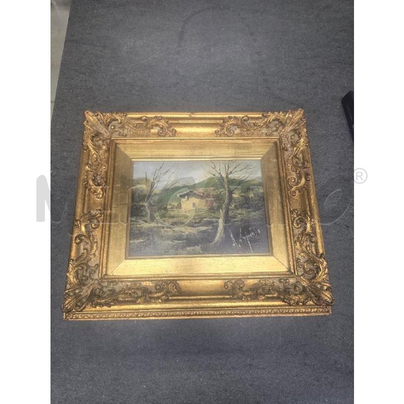 QUADRO CORNICE DORATA FIGURA CASA ALBERO 42X36 | Mercatino dell'Usato Acerra 1