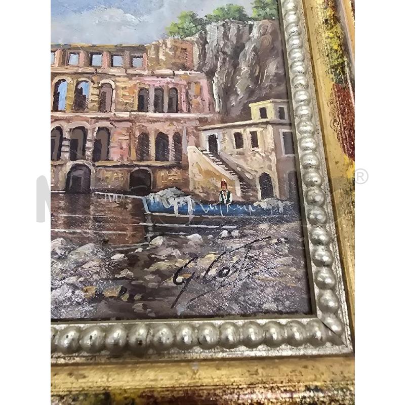 QUADRO CORNICE DORATA MARE BARCHE PALAZZO | Mercatino dell'Usato Acerra 2