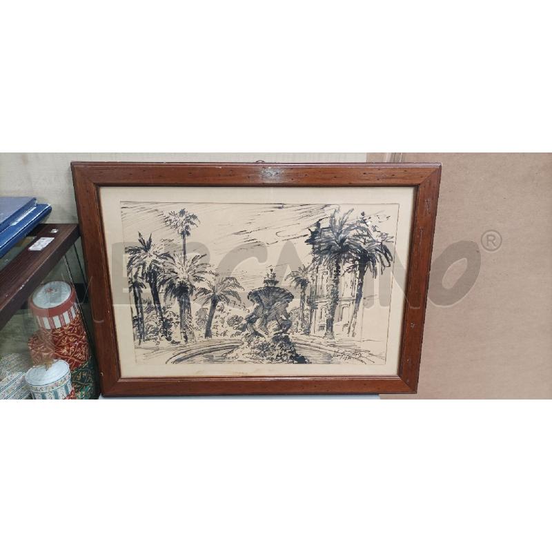 QUADRO CORNICE MARRONE FIGURA ALBERI FONTANA 40X56 | Mercatino dell'Usato Acerra 1