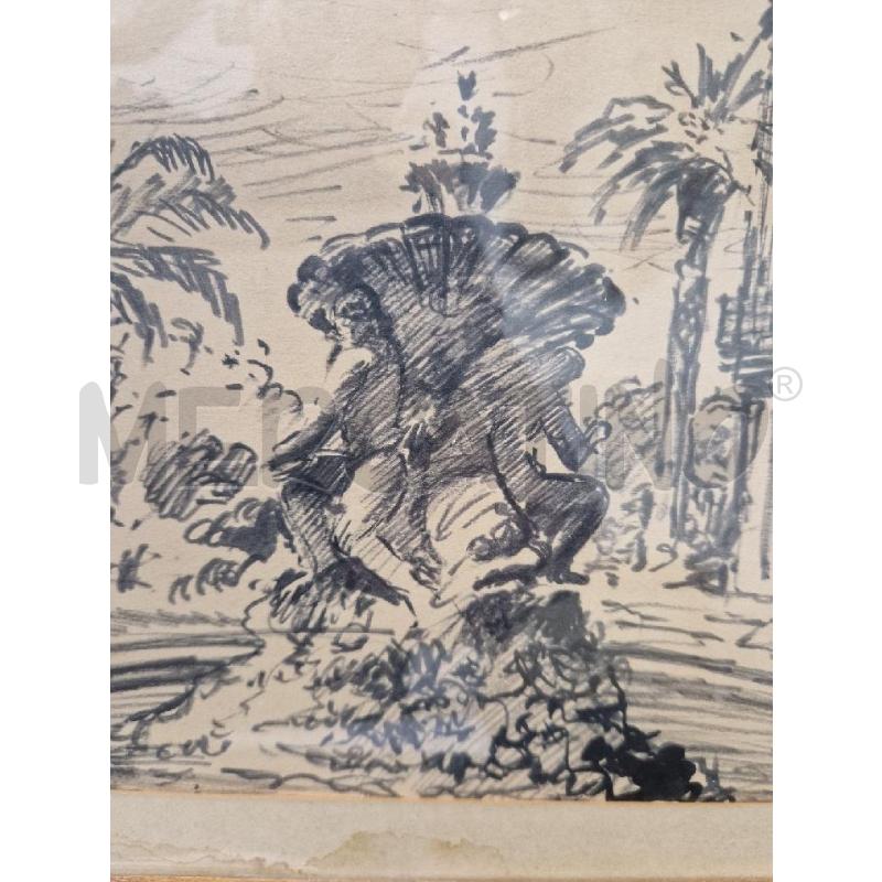 QUADRO CORNICE MARRONE FIGURA ALBERI FONTANA 40X56 | Mercatino dell'Usato Acerra 2