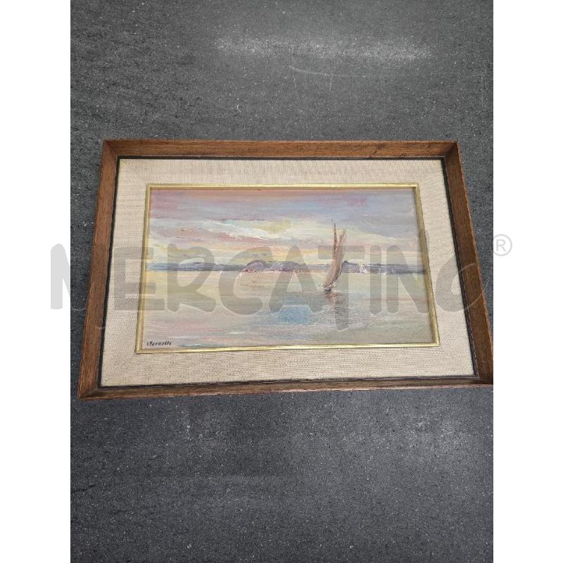 QUADRO CORNICE MARRONE FIGURA BARCA 41X28 | Mercatino dell'Usato Acerra 1