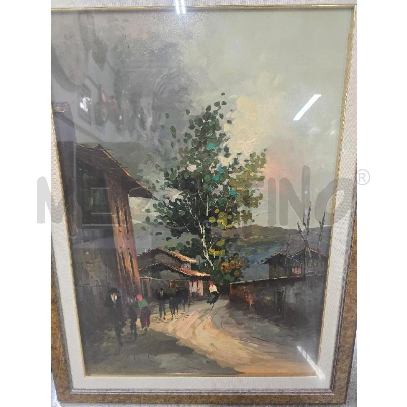 QUADRO CORNICE MARRONE FIGURA CASE STRADA 62X82 | Mercatino dell'Usato Acerra 1