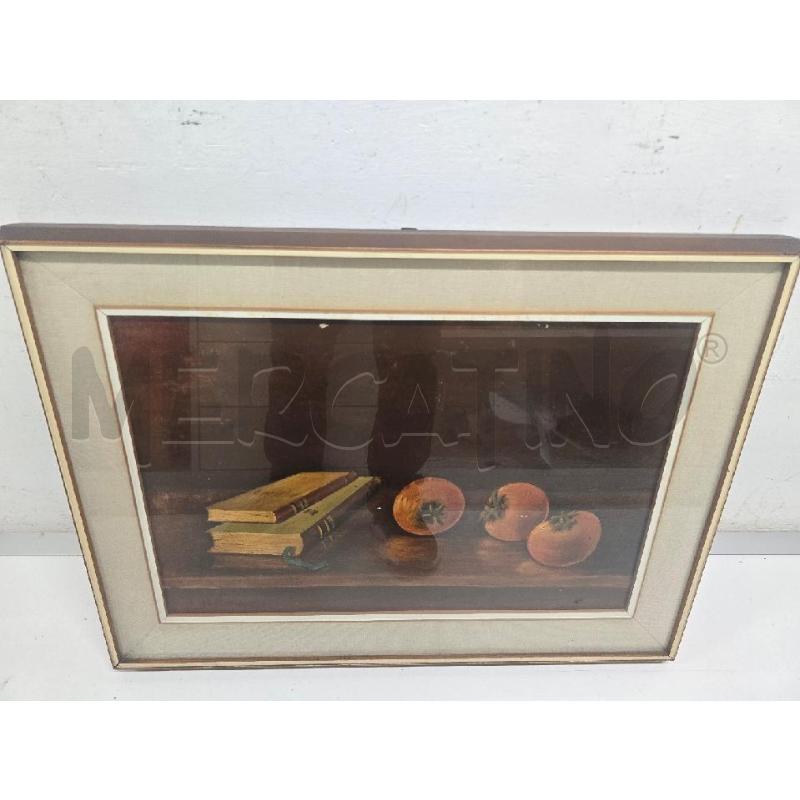 QUADRO CORNICE MARRONE FIGURA FRUTTA LIBRI 75X55 | Mercatino dell'Usato Acerra 1