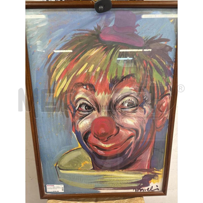 QUADRO CORNICE MARRONE FIGURA PAGLIACCIO CAPPELLO VIOLA53X73 | Mercatino dell'Usato Acerra 1