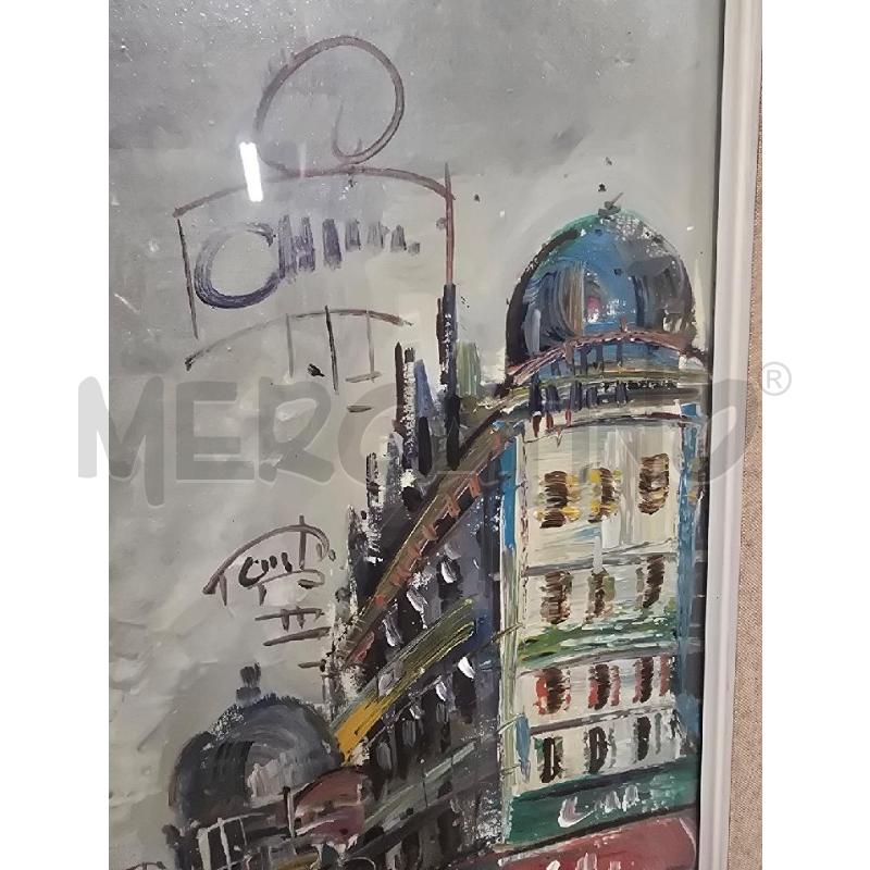 QUADRO CORNICE MARRONE FIGURA VIALE CASE PERSONE 63X83 | Mercatino dell'Usato Acerra 3