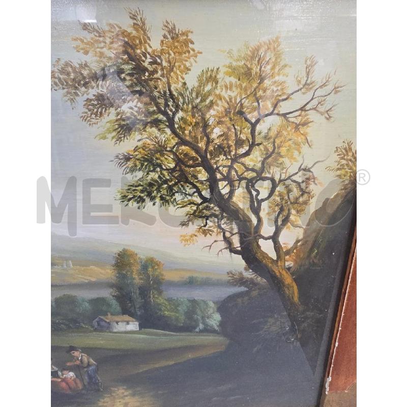 QUADRO CORNICE ROSSA DORATA FIGURA PAESAGGIO PERSONE ALBERO 60X50 | Mercatino dell'Usato Acerra 3