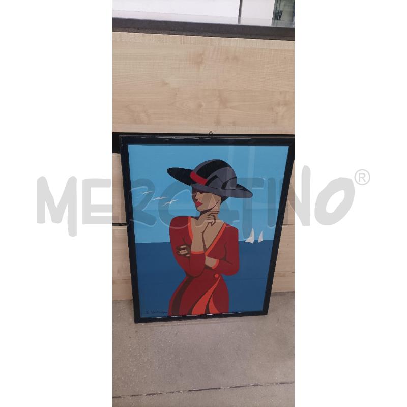 QUADRO DONNA ABITO ROSSO CAPELLO 54X73 | Mercatino dell'Usato Acerra 1
