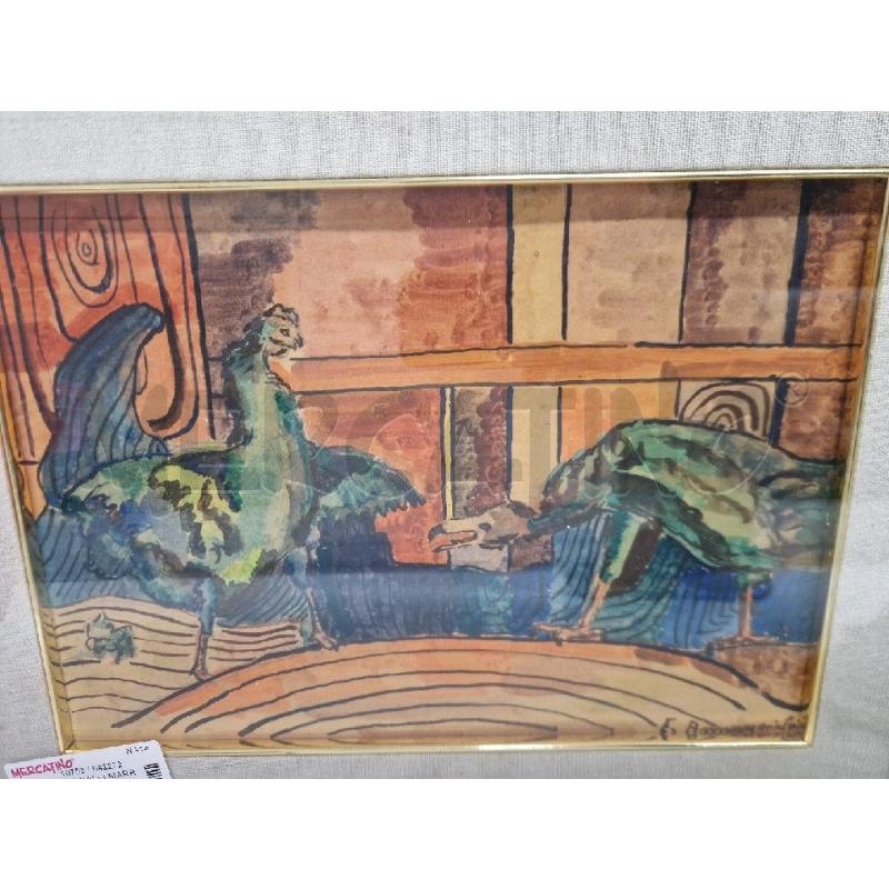 QUADRO DUE GALLI MARRONE  | Mercatino dell'Usato Acerra 1