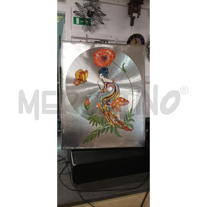 QUADRO NINFA CON ALI SEDUTA SU FUNGO FARFALLA  51X41 | Mercatino dell'Usato Acerra 1