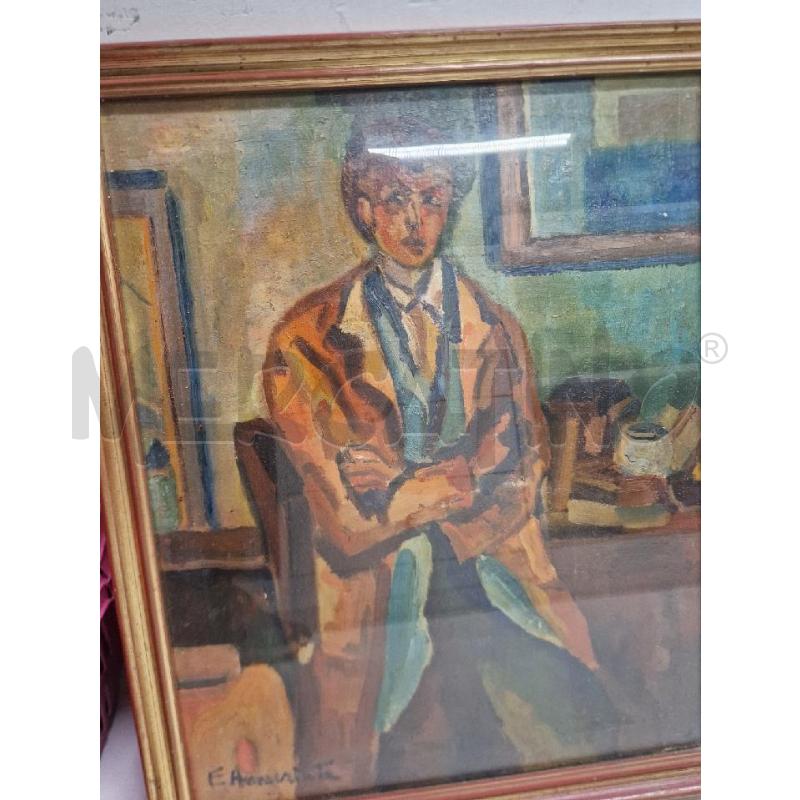 QUADRO PERSONA SEDUTA MARRONE BLU | Mercatino dell'Usato Acerra 1