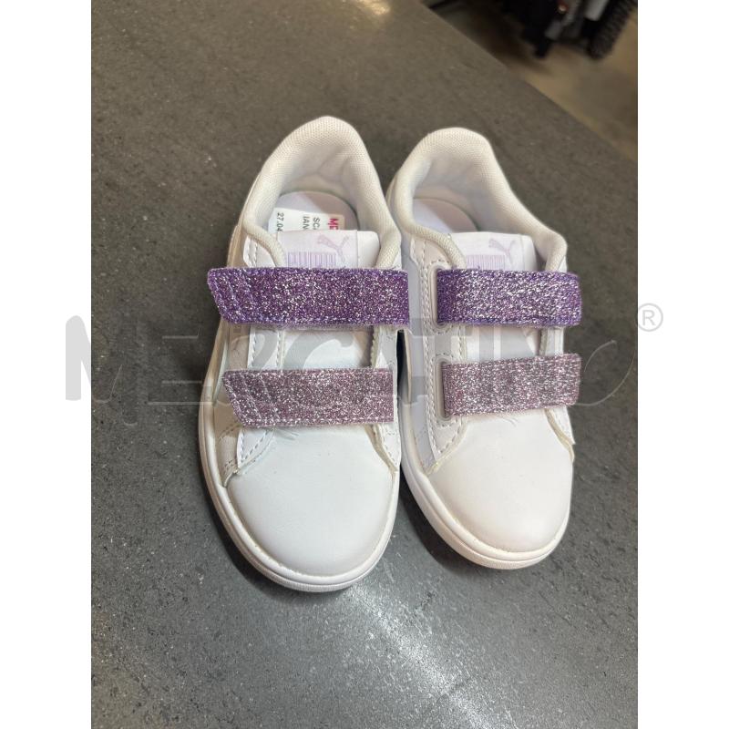 SCARPE BAMBINA PUMA BIANCO STRAPPI BRILLANTINATI VIOLA ROSA | Mercatino dell'Usato Acerra 1
