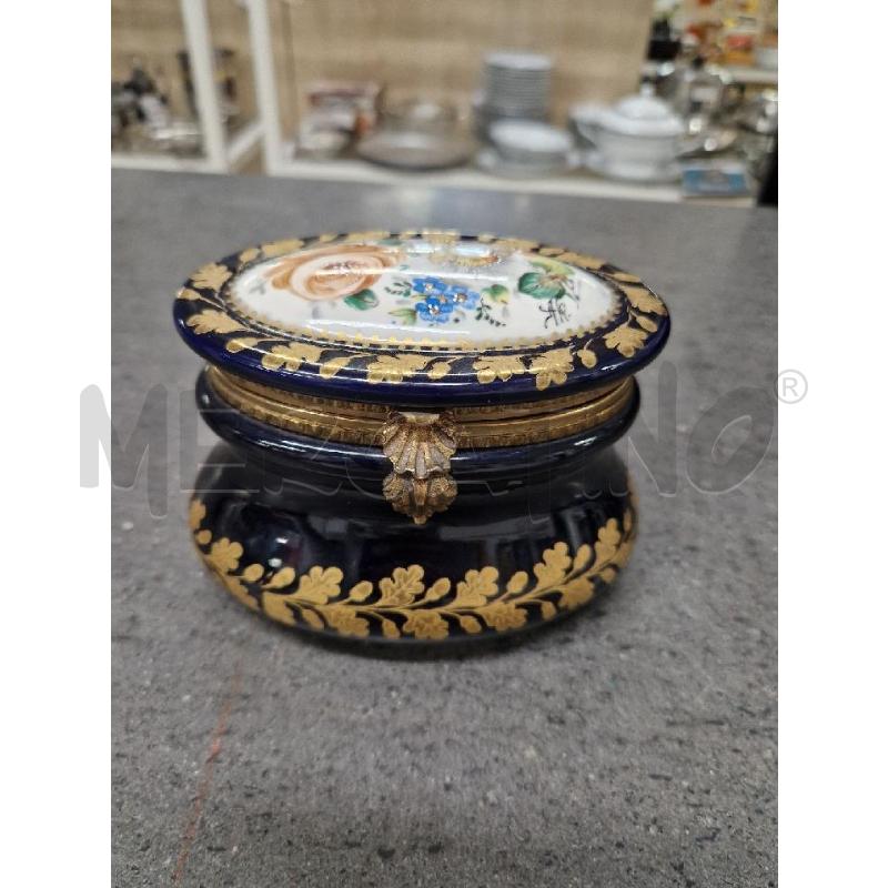 SCATOLINA BOMBATA BLU DORATA FIORI SEVRES | Mercatino dell'Usato Acerra 1