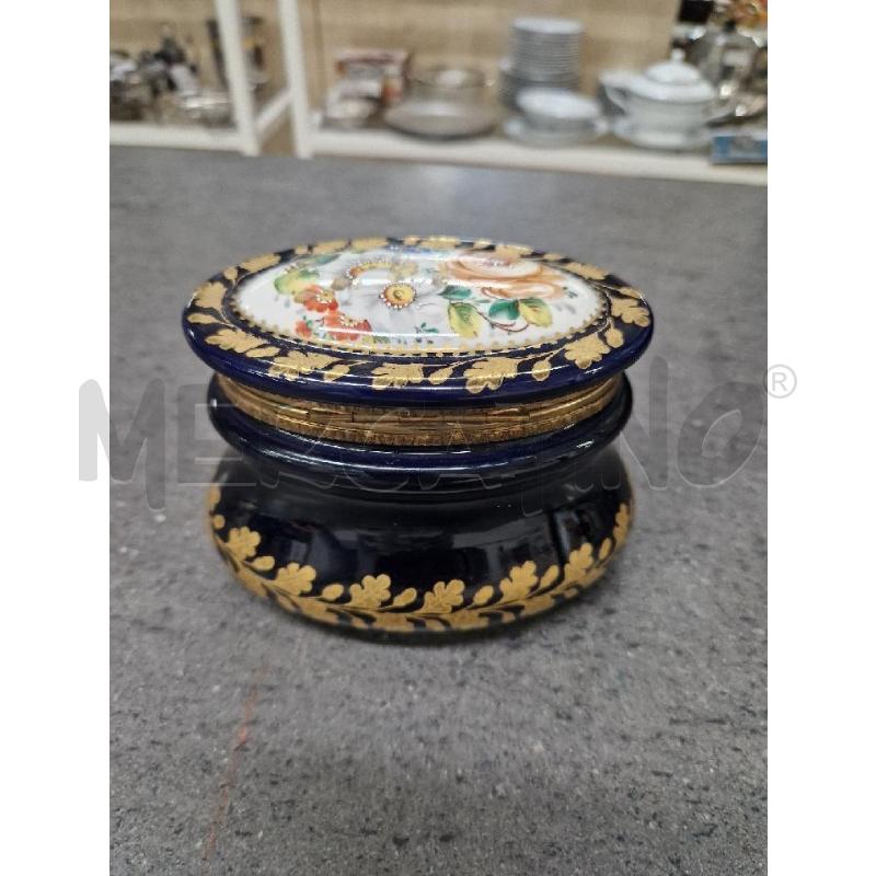 SCATOLINA BOMBATA BLU DORATA FIORI SEVRES | Mercatino dell'Usato Acerra 2
