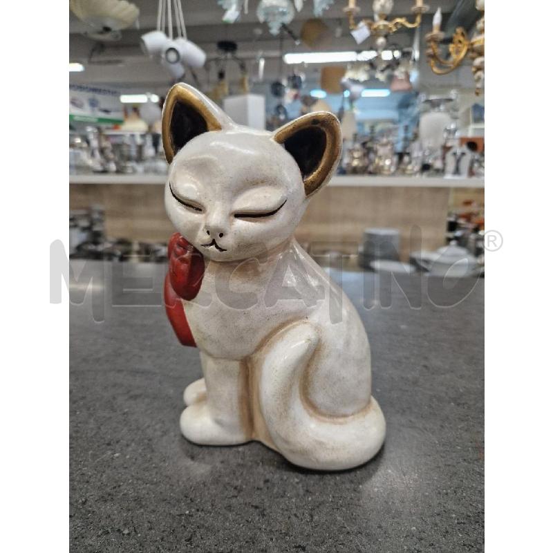 STATUINA GATTO LEONARDO FIOCCO ROSSO THUN | Mercatino dell'Usato Acerra 1