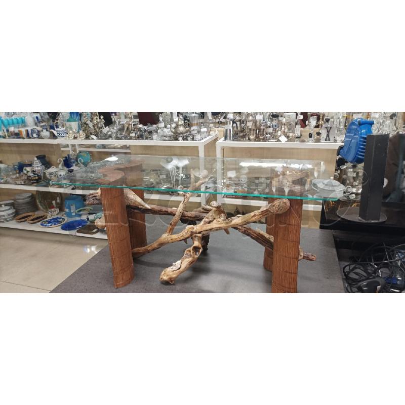 TAVOLINO BASE LEGNO RAMI PIANO VETRO  | Mercatino dell'Usato Acerra 1