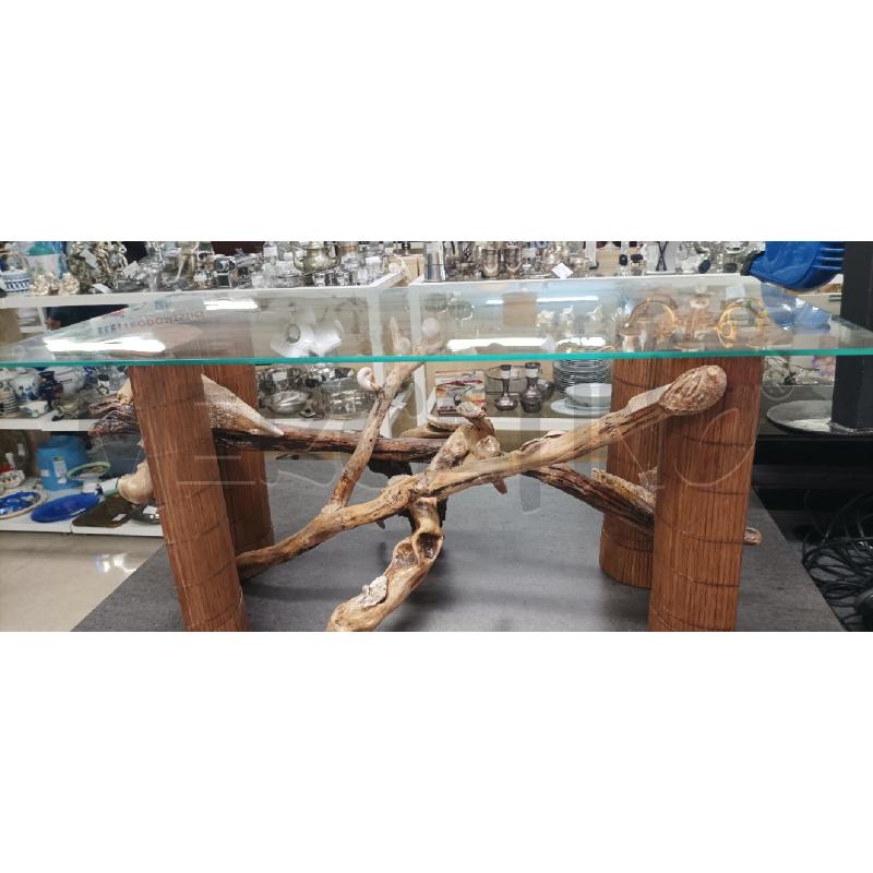 TAVOLINO BASE LEGNO RAMI PIANO VETRO  | Mercatino dell'Usato Acerra 2